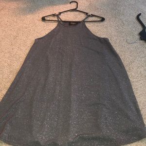 Gray, glittery dress.